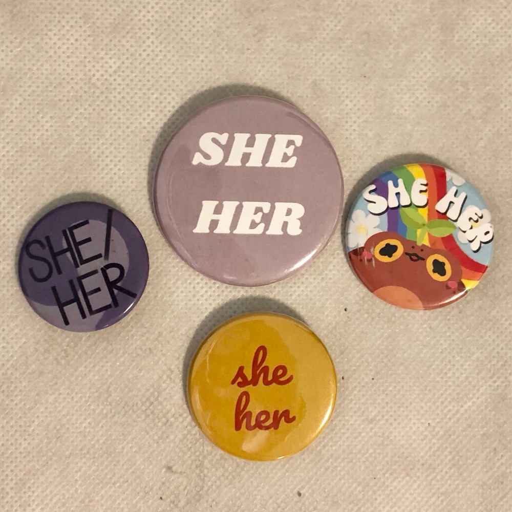 She/Her Pronoun Pin Button Pack of 4